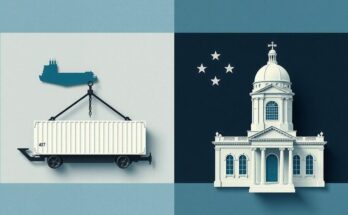 A conceptual representation of political decisions, depicted through abstract geometric shapes and a muted colour palette.