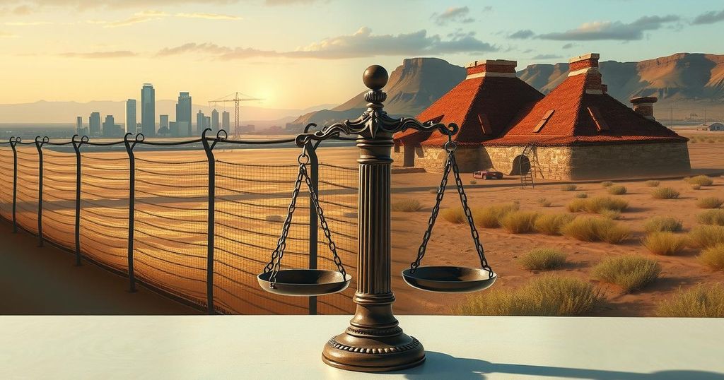 A political scene highlighting border security and immigration policy debates with symbolic elements.