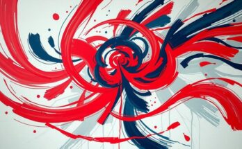 A dynamic depiction of political chaos with swirling colors representing change and uncertainty in America.