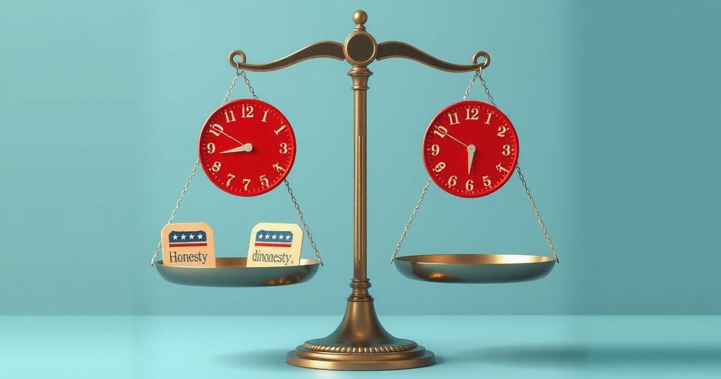 A visual representation of honesty perceptions in US politics, with scales reflecting opinions on parties' honesty.