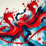 A dramatic scene in an abstract art style showcasing a chaotic representation of American political change during a presidency.